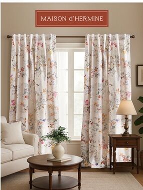 4 Panels - MAISON d'HERMINE Equinoxe Floral Bird Printed Curtains - 50” x 84”
